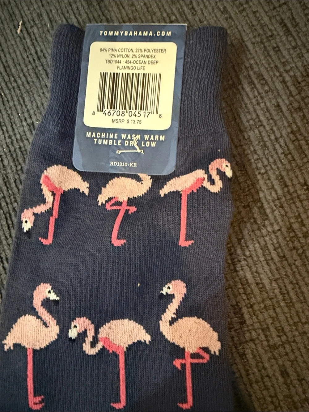 Tommy Bahama Men’s Crew Socks - Coral Shrimp, Teal Stripes, Navy Flamingo